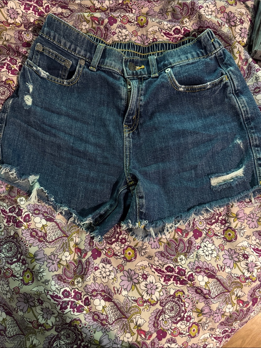 aerie Dark Blue Distressed Denim Shorts